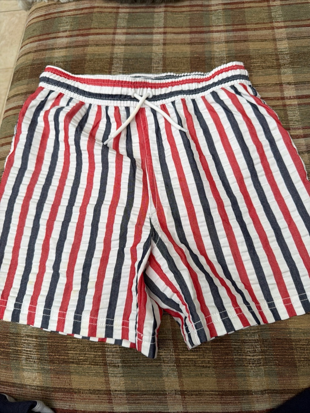 Janie and Jack Red, White & Navy Striped Swim Trunks